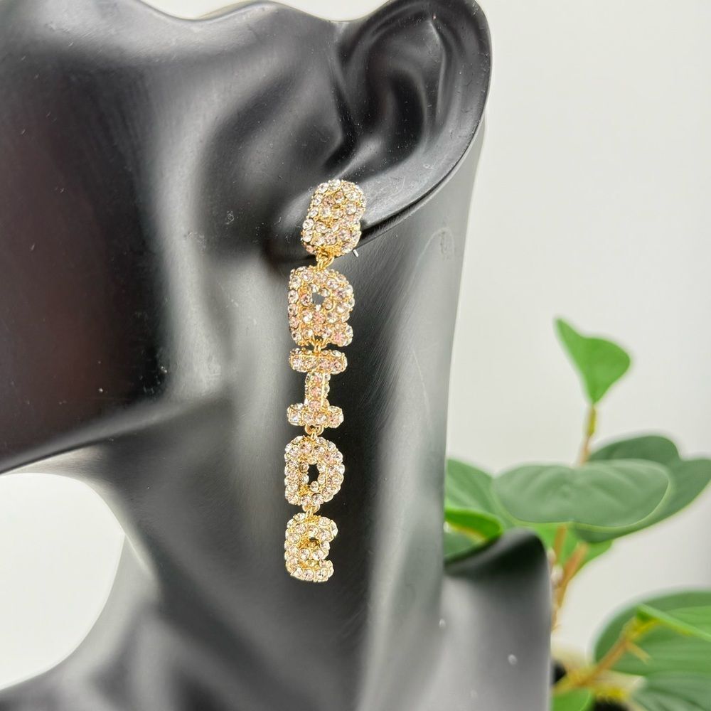 Crystal BRIDEStatement Earrings Perfect for Bridal Showers Bachelorette Parties - Picture 3 of 9